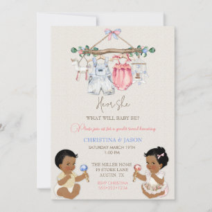 Invitation Vêtements de bébé révélation du sexe Ivoire Rose B