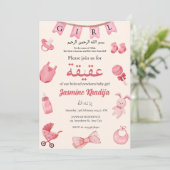 Invitation Vêtements de bébé rose Aqiqah Aqeeqa Islam musulma (Debout devant)