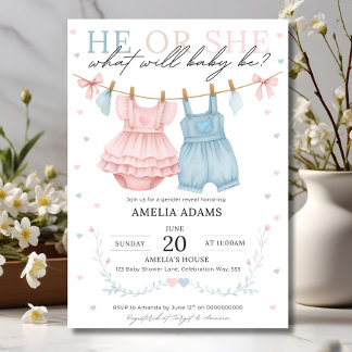 Invitation Vêtements de bébé rose ou bleu Genre Reveillez Inv