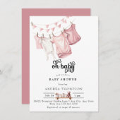 Invitation Vêtements de bébé roses | Aquarelle bébé fille dou (Devant / Derrière)