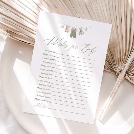 Invitation Vêtements de bébé vert sauge boho souhaits pour bé