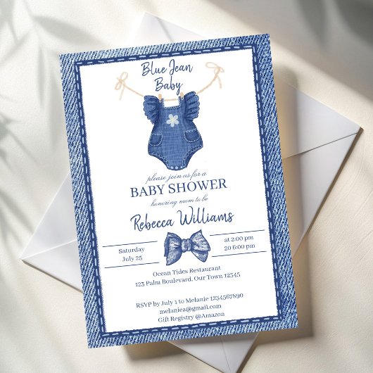 Invitation Vêtements de filles en jean bleu sur un baby showe
