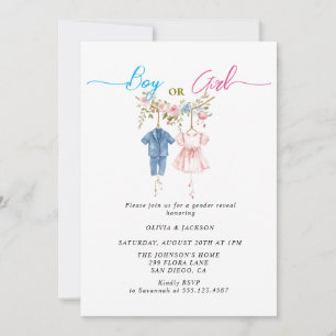 Invitation Vêtements de garçon ou de fille Sexe Reveal Party