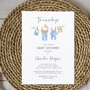 Invitation Vêtements de garçons jumeaux aquarelle Baby Shower