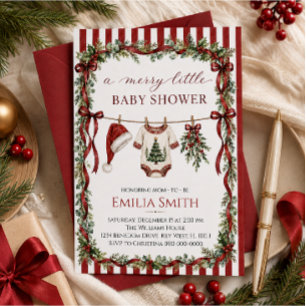 Invitation Vêtements de Noël pour bébé Shower Merry Little Ch