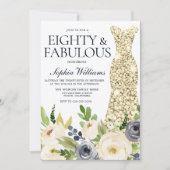 Invitation Vêtements d'or floral marine et blanc 80e annivers (Devant)