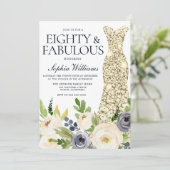 Invitation Vêtements d'or floral marine et blanc 80e annivers (Debout devant)