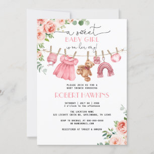 Invitation Vêtements floraux rose Fille Baby shower Invitatio