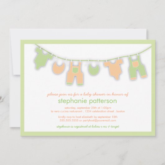 Invitation Vêtements mignons de bébé sur la ligne baby shower (Devant)