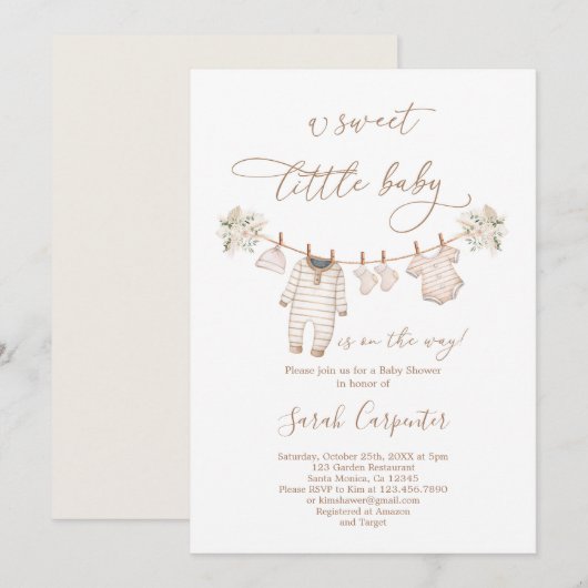 Invitation Vêtements pour bébés Baby shower neutre (Devant / Derrière)