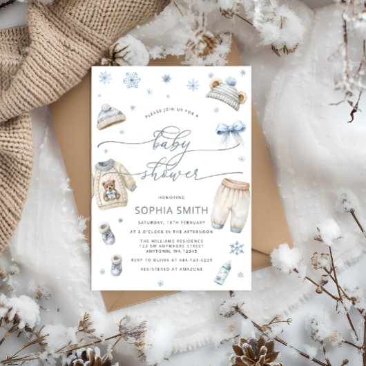 Invitation Vêtements pour bébés d'hiver Baby shower garçon In