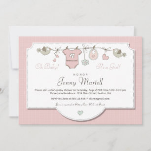 Invitation Vêtements Rose Mignon pour Bébé Baby Shower