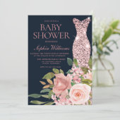 Invitation Vêtements Roses en or de marine et Blush Baby show (Debout devant)