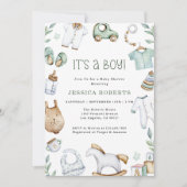 Invitation Vêtements verts et jouets Baby Boy Shower Invitati (Devant)