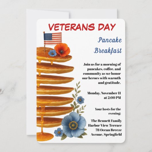 Invitation Veterans Day | Pancake Breakfast Celebration (Devant)