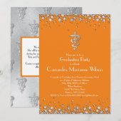 Invitation Veterinarian Graduation Orange Silver (Devant / Derrière)