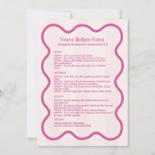 Invitation Veuve Avant Vows Bachelorette Week-end Itinéraire (Dos)