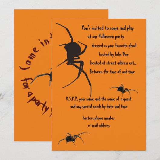 Invitation veuve noire araignée (Devant / Derrière)