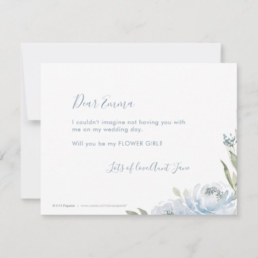 Invitation Veux-tu être ma demoiselle d'honneur dusty blue fl (Dos)