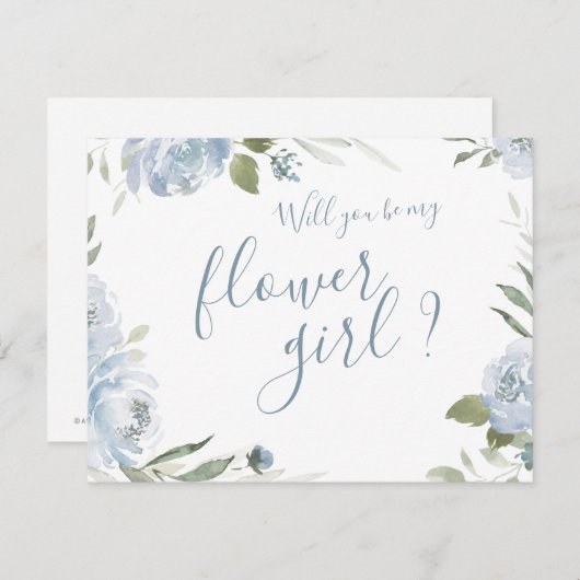 Invitation Veux-tu être ma demoiselle d'honneur dusty blue fl (Devant / Derrière)