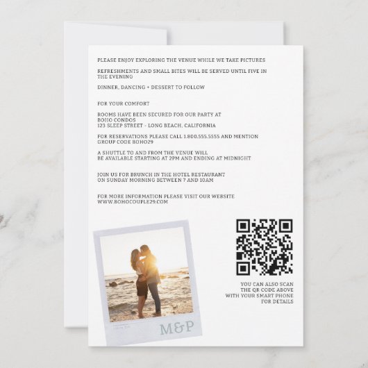 Invitation Vibe plage avec détails et code QR Mariage (Dos)