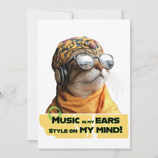 Invitation Vibes de chat cool Hipster Kitty avec casque (Devant)