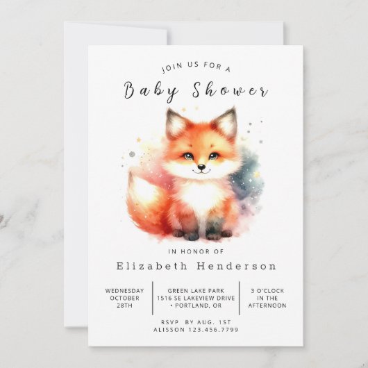Invitation Vibes de forêt Décor Baby shower Fox (Devant)