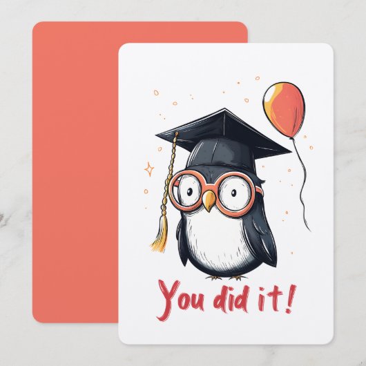 Invitation Vibes De Graduation De Pingouin Smarty - Vous L'Av (Devant / Derrière)