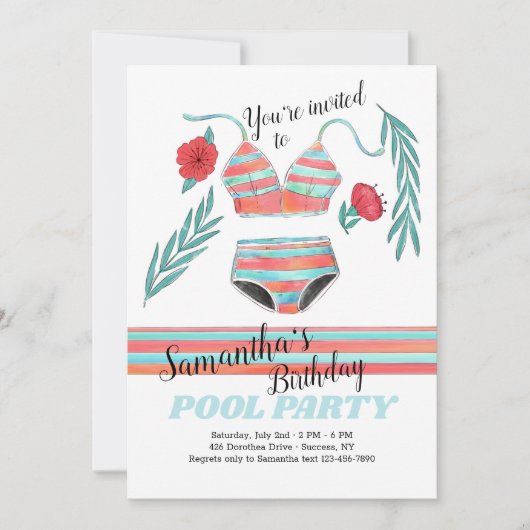 Invitation Vibes d'été Fête de la piscine d'anniversaire (Devant)