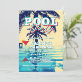 Invitation Vibes d'été Pool Party avec Palm Trees & Cocktail (Debout devant)