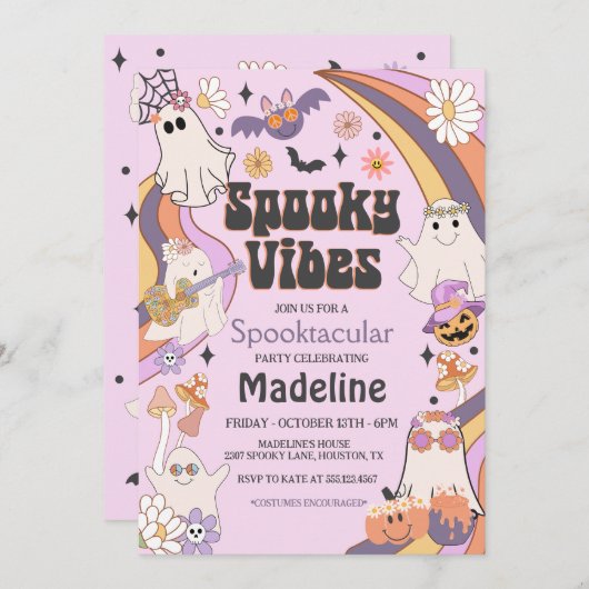 Invitation Vibes éffrayantes Hippie Halloween (Devant / Derrière)