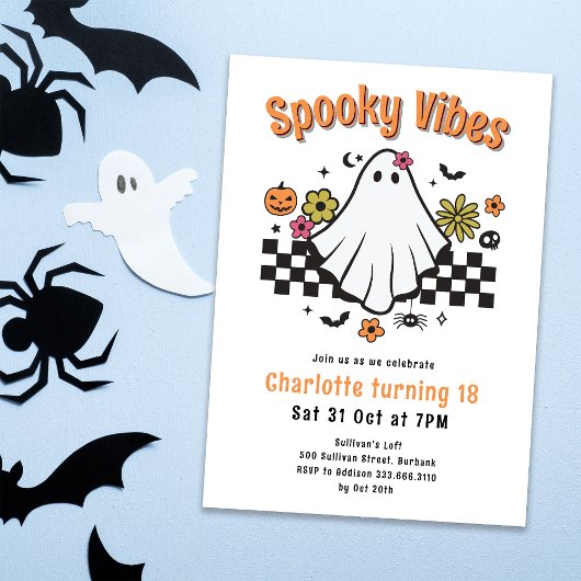 Invitation Vibes éffrayantes Retro Ghost Halloween fête d'ann