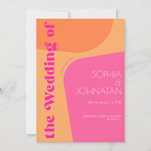 Invitation Vibes rétro orange rose gras mariage abstrait (Devant)