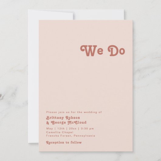 Invitation Vibes rétro simples | Blush Pink Nous faisons Mari (Devant)