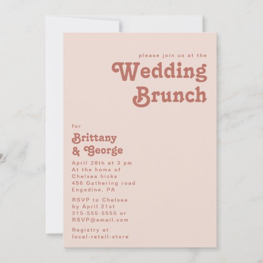 Invitation Vibes rétro simples | Brunch Mariage rose pâle (Devant)