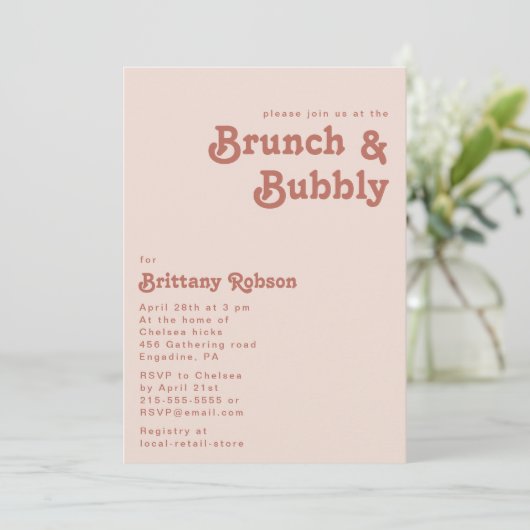 Invitation Vibes rétro simples | Brunch rose pâle et mousseux (Debout devant)