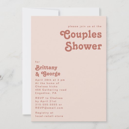 Invitation Vibes rétro simples | Douche Couples Roses Vives (Devant)
