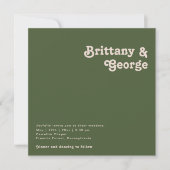 Invitation Vibes rétro simples | Mariage Carré vert olive (Devant)