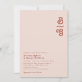 Invitation Vibes rétro simples | Mariage de monogramme rose (Devant)