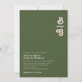 Invitation Vibes rétro simples | Mariage de monogramme vert o (Devant)
