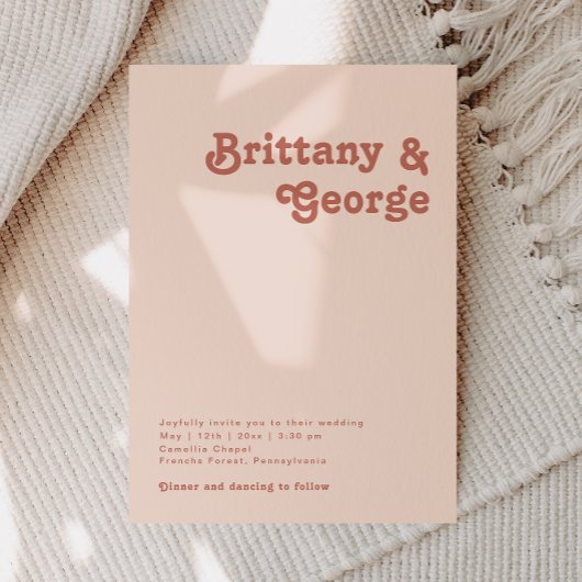 Invitation Vibes rétro simples | Mariage Décontracté rose pâl