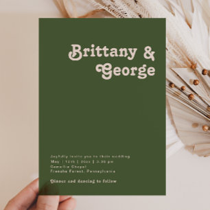 Invitation Vibes rétro simples   Mariage Décontracté vert oli