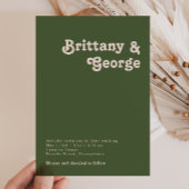 Invitation Vibes rétro simples | Mariage Décontracté vert oli