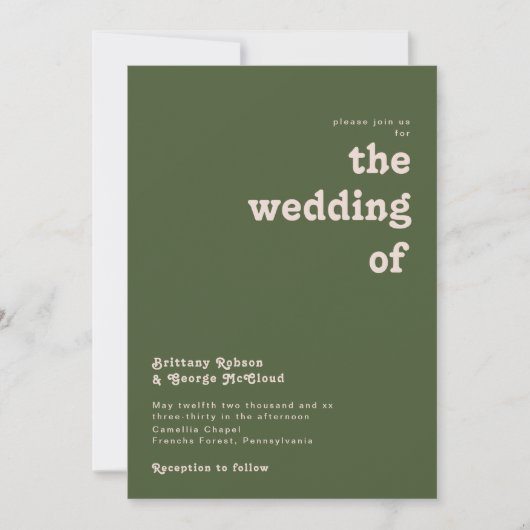 Invitation Vibes rétro simples | Olive Green Le Mariage de (Devant)