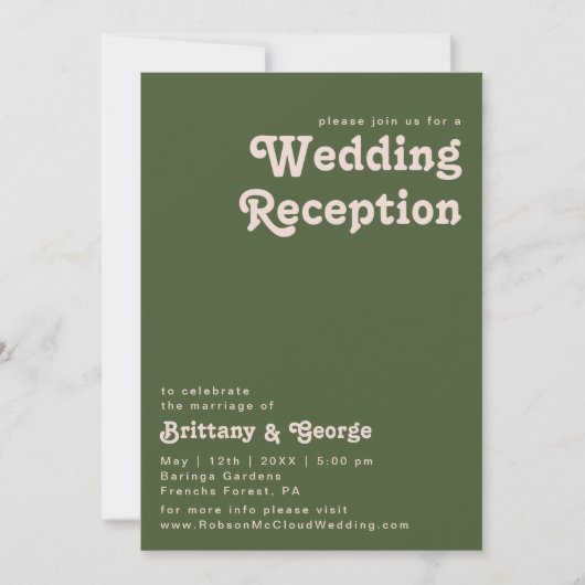 Invitation Vibes rétro simples | Réception de mariage vert ol (Devant)