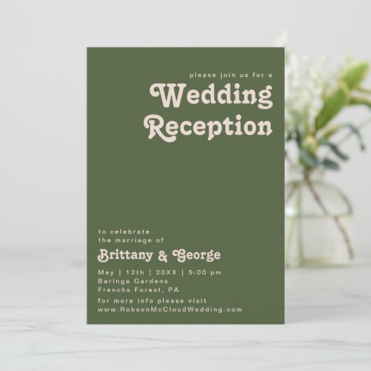 Invitation Vibes rétro simples | Réception de mariage vert ol (Debout devant)