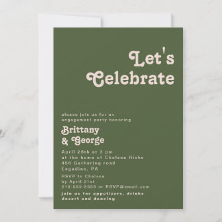 Invitation Vibes rétro simples | Vert olive Fêtons notre fête