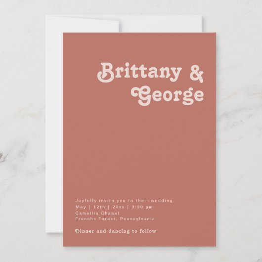 Invitation Vibes rétro simples | Vieux Mariage Décontracté Ro (Devant)