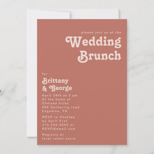 Invitation Vibes rétro simples | Vieux Mariage Rose Brunch (Devant)