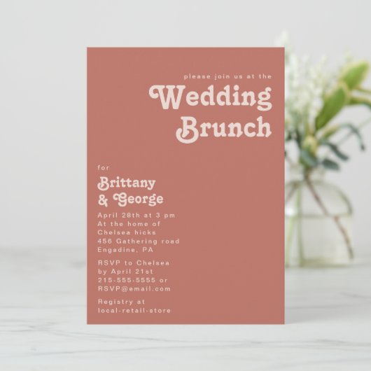 Invitation Vibes rétro simples | Vieux Mariage Rose Brunch (Debout devant)